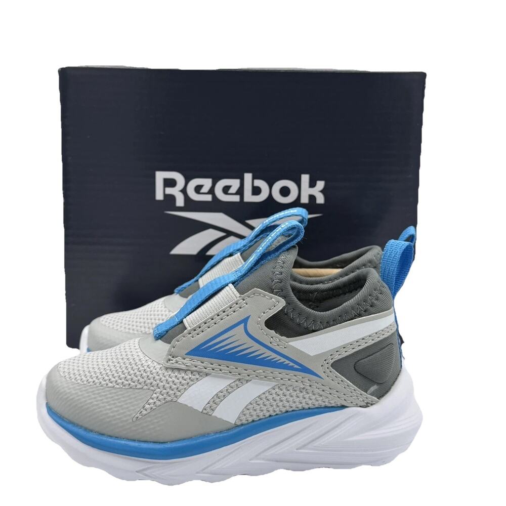 Reebok Lite Spinner Toddler Shoes Size 6M Gray Aqua Blue Slip On Sneakers NIB - Picture 2 of 5